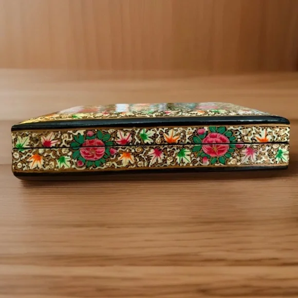 Elegant & Smooth Hand Painted Large Floral Art Kashmiri Paper Mache Jewelry Box